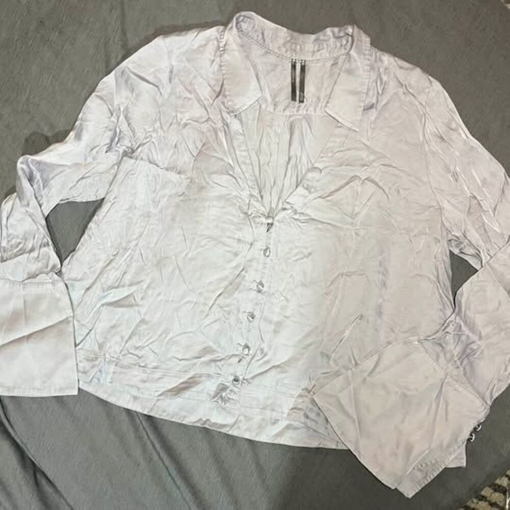 Anthropologie Silky Long Sleeve Button-Up Shirt Size M $120